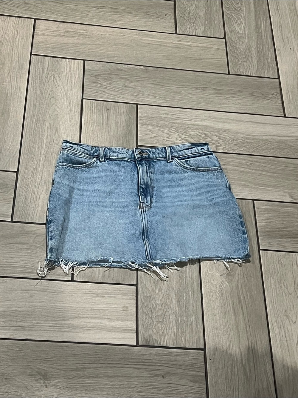 Wrangler Light Blue Denim Frayed Mini Skirt